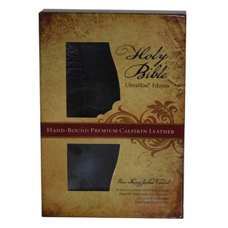 NKJV Holy Bible UltraSlim hand-bound premium black/red calfskin leather (Vera pelle)