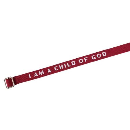 Bracciale regolabile in stoffa "I am a child of God" Bordeaux