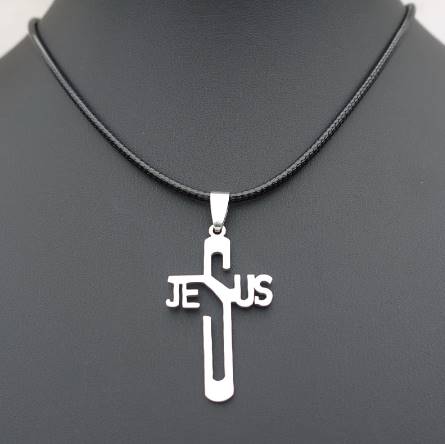 Collana Jesus/Croce con corda nera