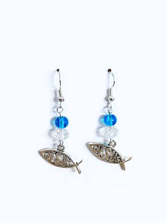 Orecchini Pesce Jesus perlina Azzurra