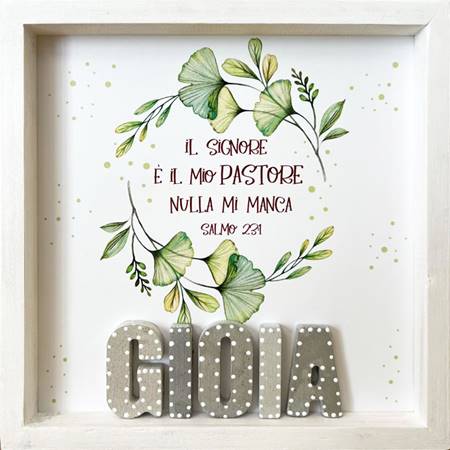 Quadro in legno bianco Salmo 23 Gioia