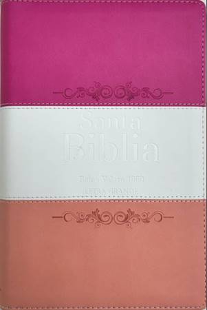 RVR60 Biblia Letra Grande Tricolor Fucsia-Crema-Melón con Cierre e Índice