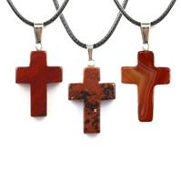 Collana Croce in pietra naturale marrone con venature