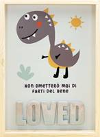Quadro in legno naturale per bambini Loved/Dinosauro in formato A4