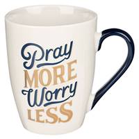 Tazza Pray More Worry Less Navy and Gold