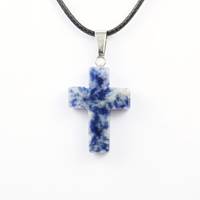Collana Croce in pietra naturale bianca e blu