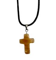 Collana Croce in pietra naturale trasparente con striature