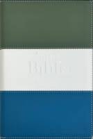 RVR60 Biblia Letra Grande Tricolor Gris-Crema-Azul con Cierre e Índice (Similpelle)