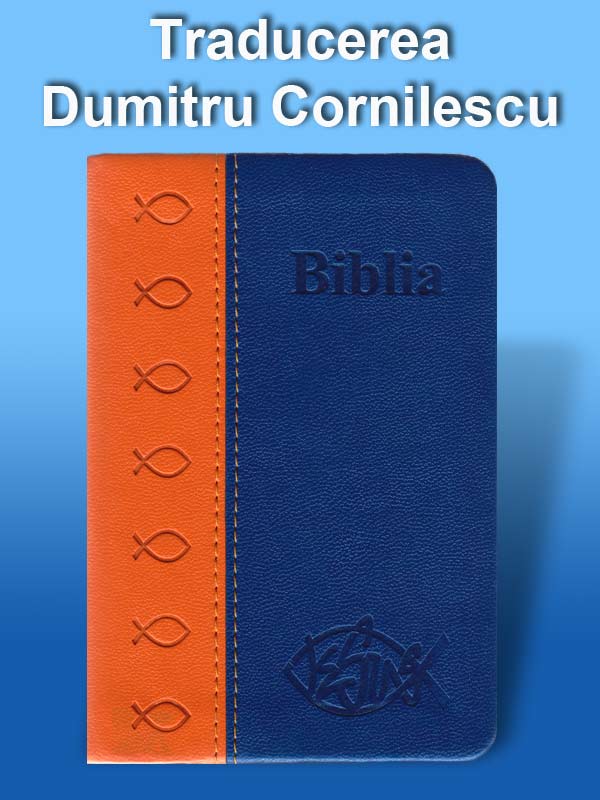 Bibbia in Rumeno tascabile in pelle Arancione e Blu - Dumitru Cornilescu