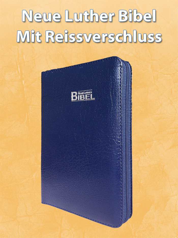 Neue Luther Bibel - Leder Blau mit Reissverschluss