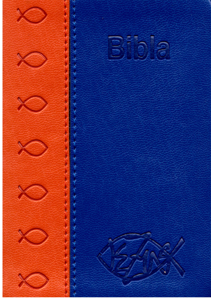 Bibbia in Albanese tascabile in pelle Arancione e Blu