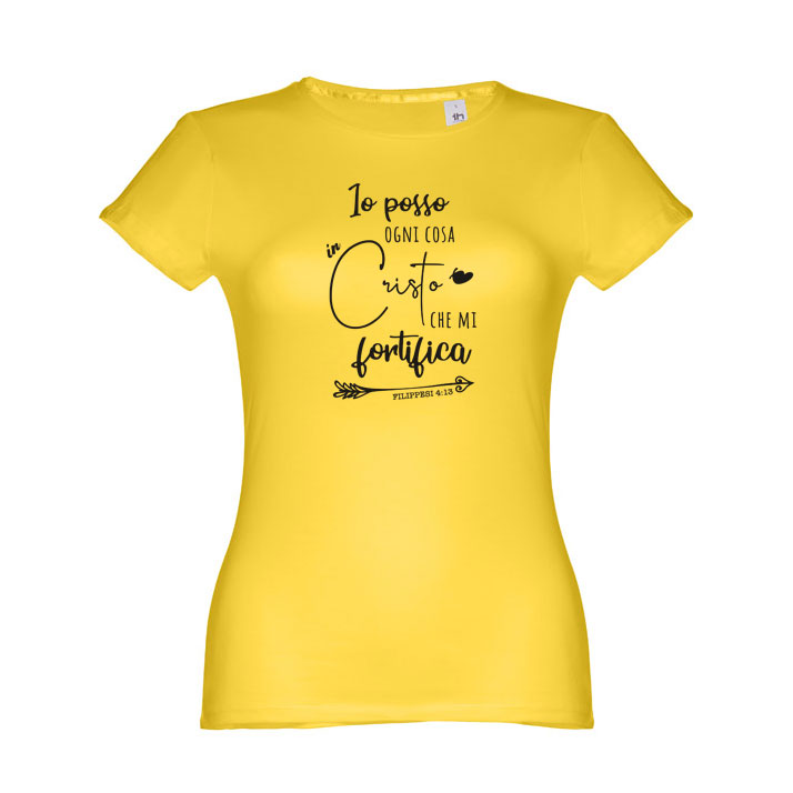 T-shirt gialla da donna "Io posso ogni cosa" - Taglia XL