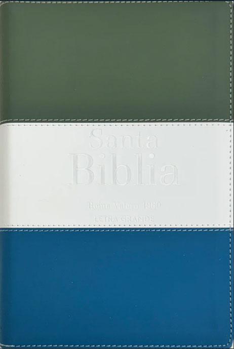 RVR60 Biblia Letra Grande Tricolor Gris-Crema-Azul con Cierre e Índice