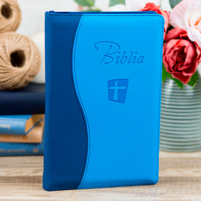 NTR Bibbia in rumeno in similpelle bicolore blu/azzurro - 18282