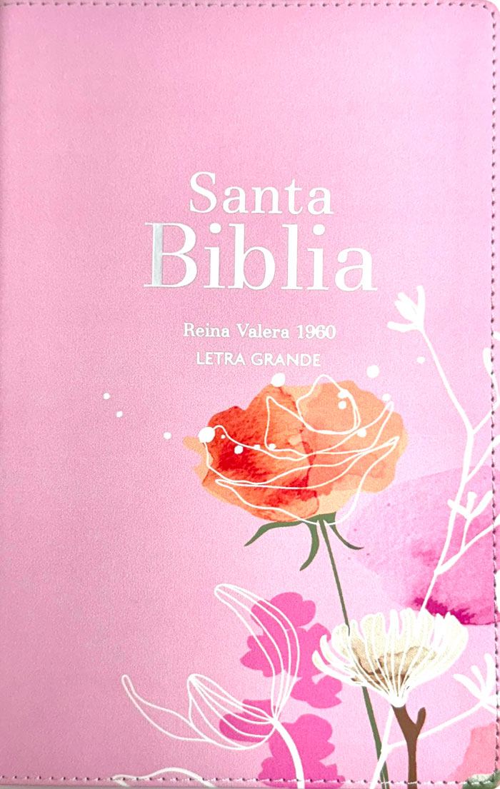RVR60 Biblia Letra Grande Rosa con Flores