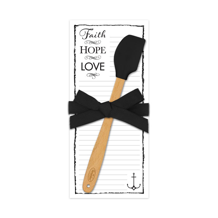 Block notes e spatola da cucina "Faith Hope Love"